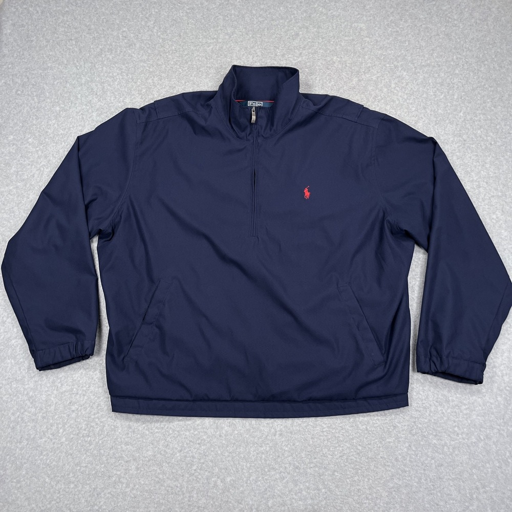 Polo Ralph Lauren Quarter Zip Pullover Mens XL Navy Blue Mesh Lined Windbreaker
